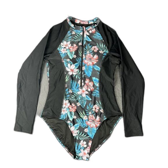 Daci Rash Guard Long Sleeve 1pc Swimsuit Zipper Surfing UPF 50 Summer SZ L:NWT - Picture 1 of 12